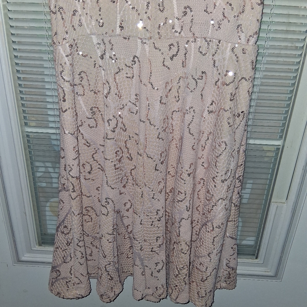 Bailey Blue V Neck Light Pink/Beige Gold Sequin Dress Large - Picture 7 of 8